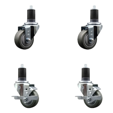 Service Caster 3'' SS Gray Poly Wheel Swivel 1-5/8'' Expanding Stem Caster Set 2 Brakes, 4PK SCC-SSEX20S314-PPUB-2-TLB-2-158